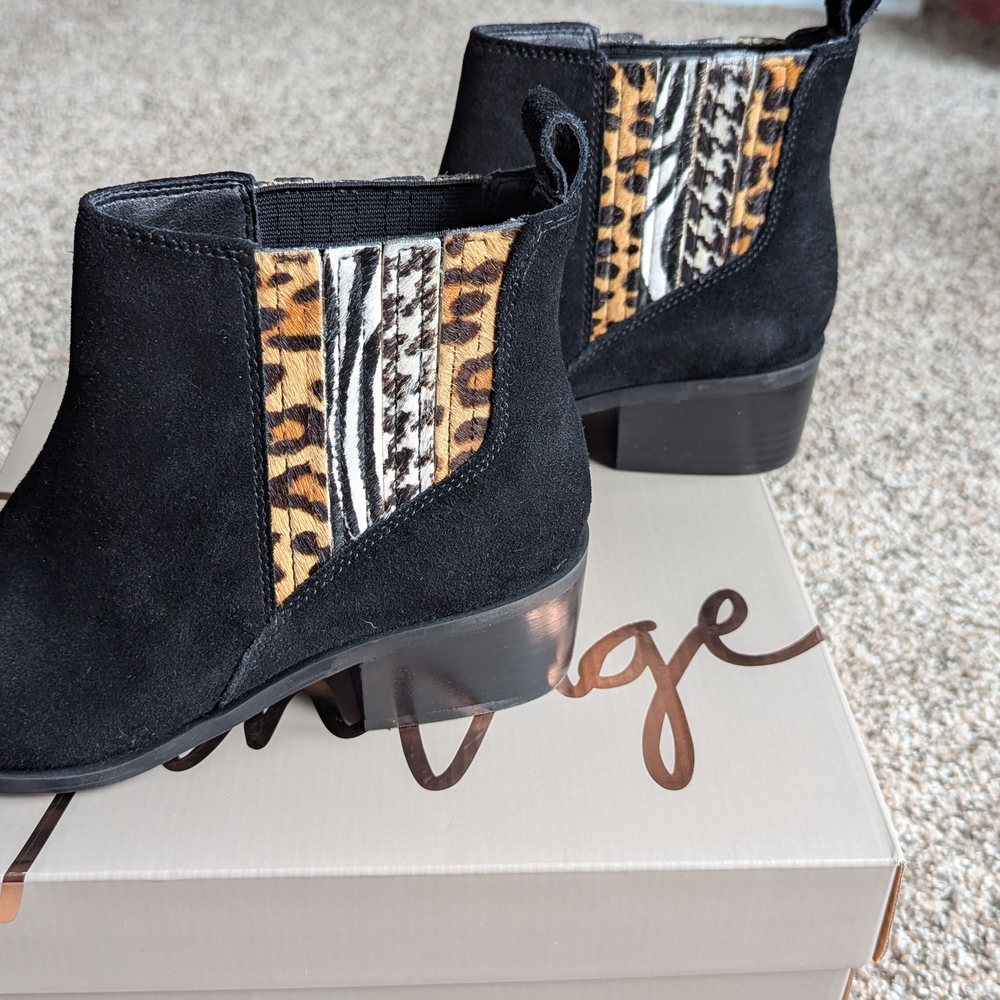 Crown Vintage Black Ankle Boots with Animal Print